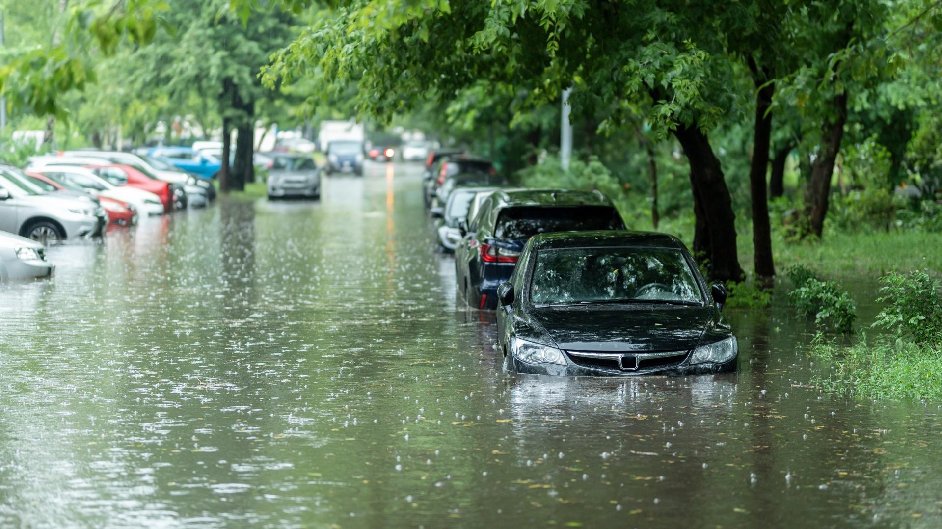Flooded Street with Cars