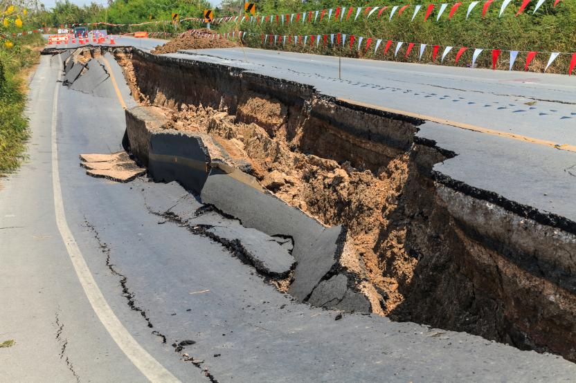 Road cracked after earthquake 